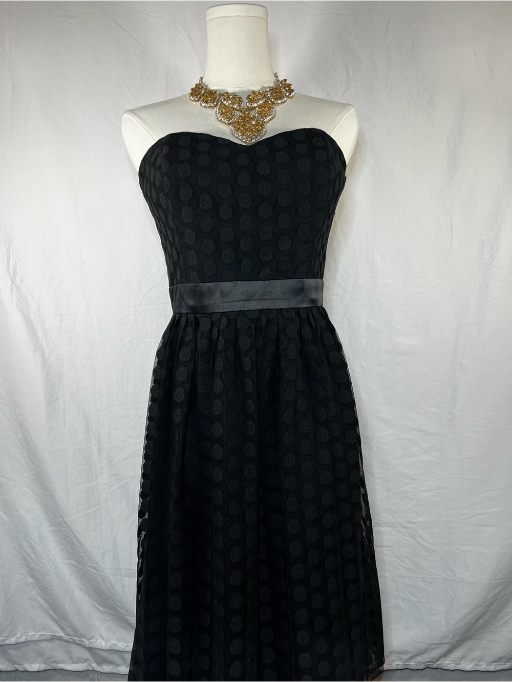 White House Black Market Black Strapless Polka Dot Fit-and-Flare Dress